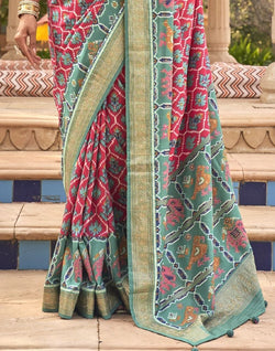 Collection of Red and Blue Ikat Print Patola Saree in a gallery layout