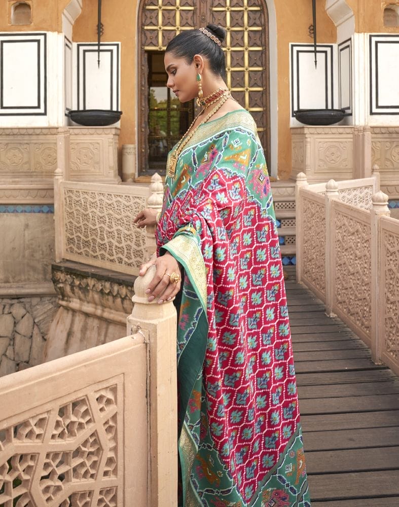 Red and Blue Ikat Print Patola Saree