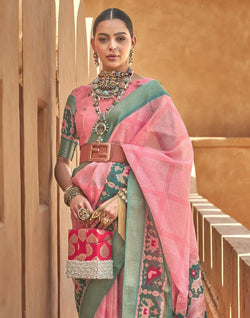 Collection of Cotton Silk Fabric Light Pink Colour Saree in a gallery layout