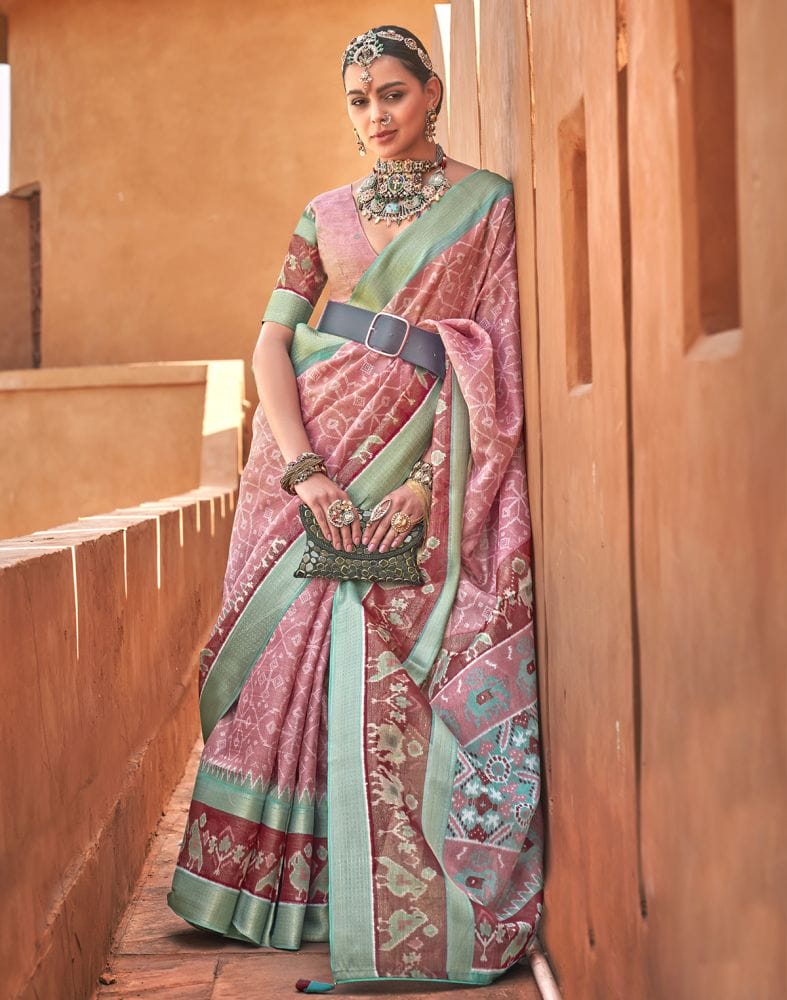 Collection of Captivation Light Pink Geometric Cotton Silk Saree in a gallery layout