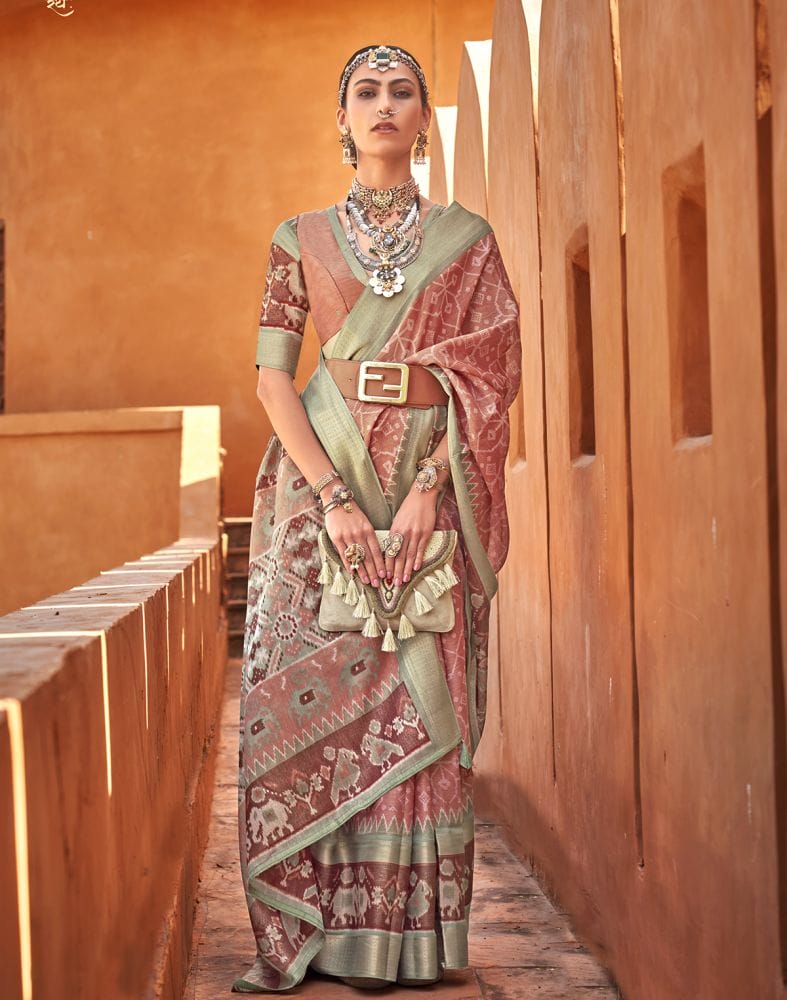 Collection of Copper Light Brown Geometric Cotton Silk Saree in a gallery layout