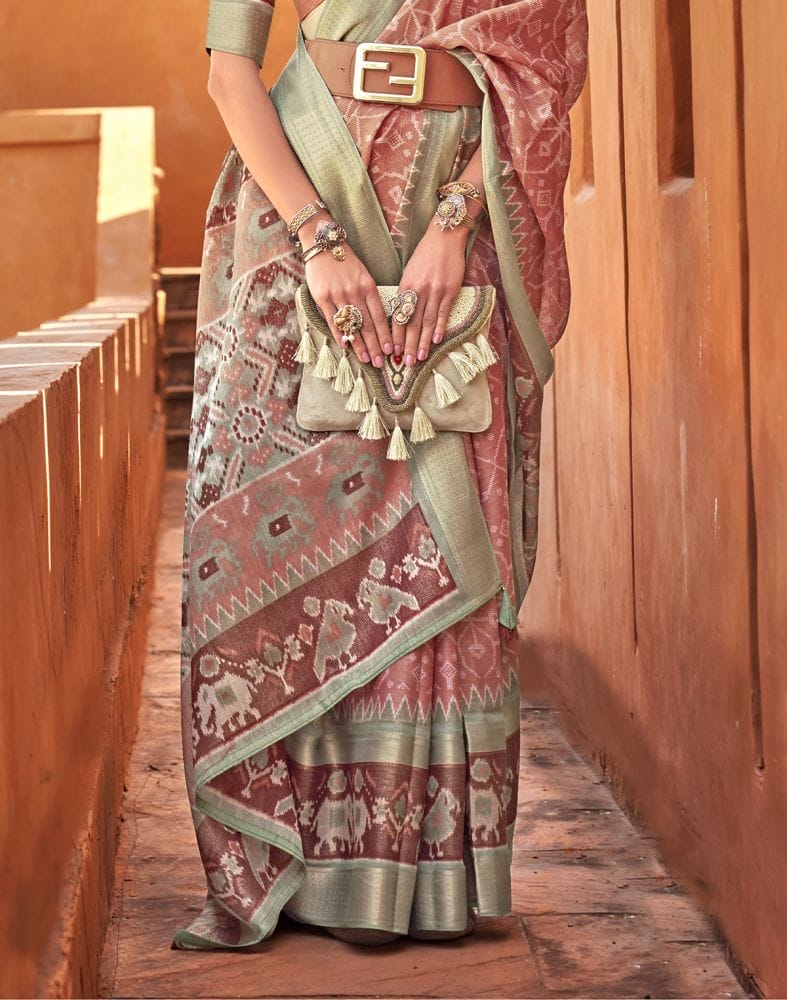 Copper Light Brown Geometric Cotton Silk Saree