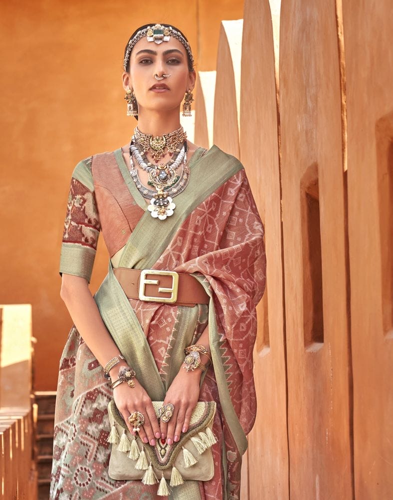 Copper Light Brown Geometric Cotton Silk Saree