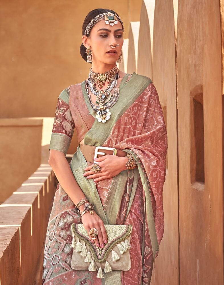 Copper Light Brown Geometric Cotton Silk Saree