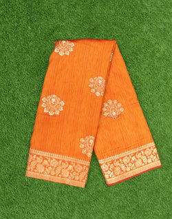 Collection of Orange Floral Pattern Jute Saree in a gallery layout