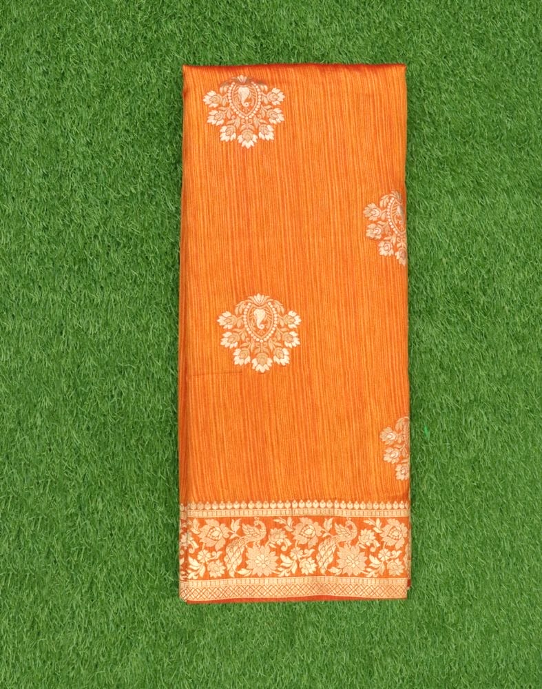 Orange Floral Pattern Jute Saree