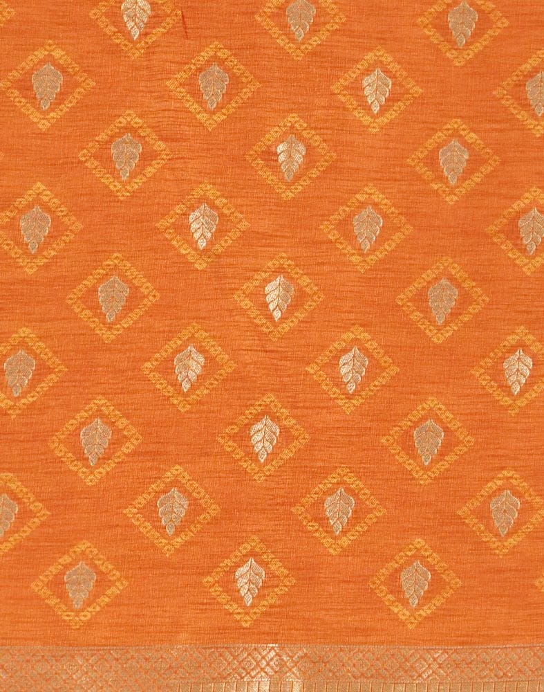 Orange Floral Pattern Jute Saree