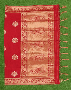 Collection of Red Floral Pattern Jute Saree in a gallery layout