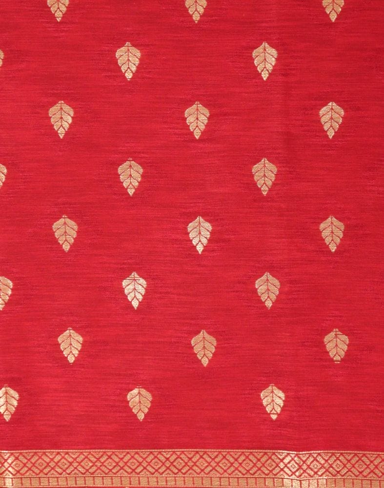 Red Floral Pattern Jute Saree