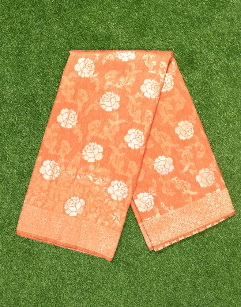 Orange Floral Banaras Fancy Saree