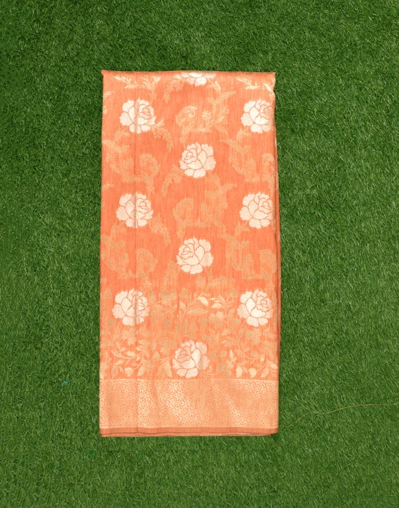 Orange Floral Banaras Fancy Saree