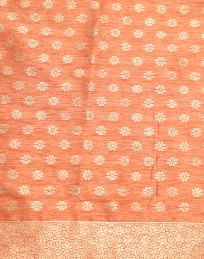 Orange Floral Banaras Fancy Saree