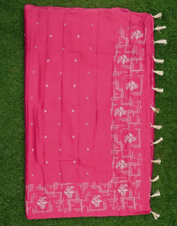 Collection of Pink Floral Embroidery work Raw Silk Saree in a gallery layout