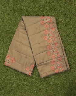 Collection of Brown Coloured Floral Embroidery work Raw Silk Saree in a gallery layout