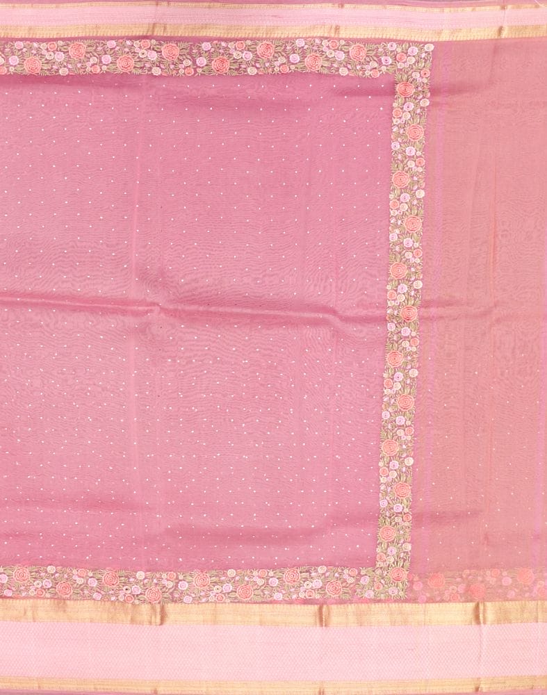 Collection of Pink Plain Embossed work Kora Saree in a gallery layout