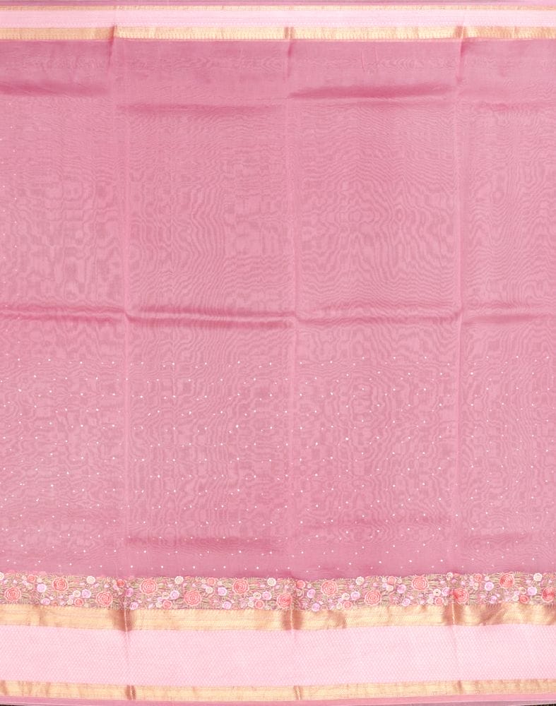 Collection of Pink Plain Embossed work Kora Saree in a gallery layout