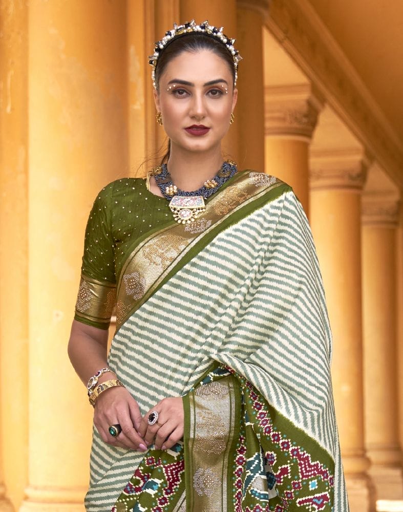 Light Green Striped Pattern Patola Silk Saree