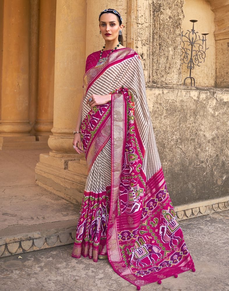 Collection of Brown Striped Patola Silk Saree in a gallery layout