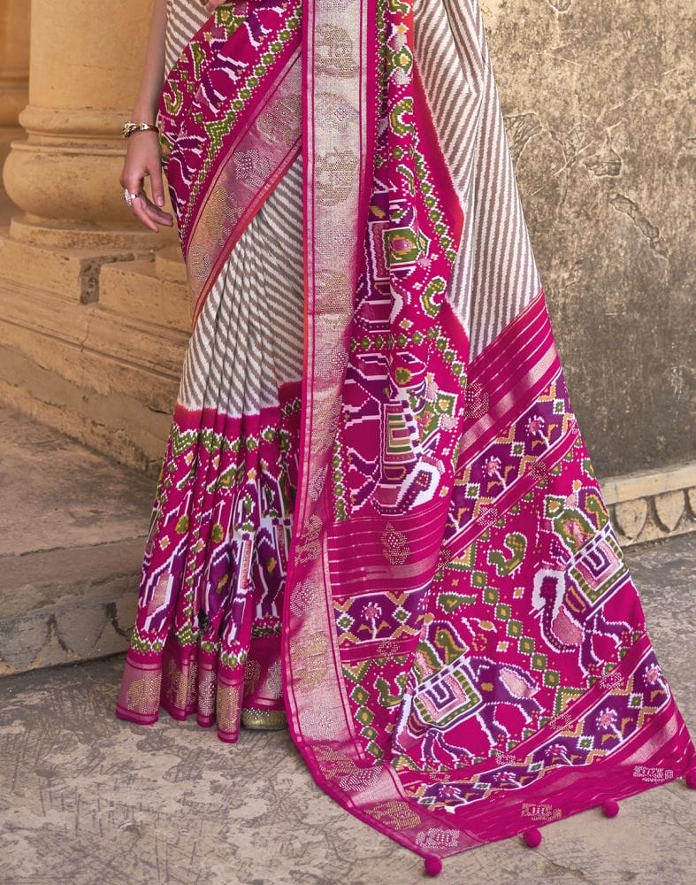 Collection of Brown Striped Patola Silk Saree in a gallery layout