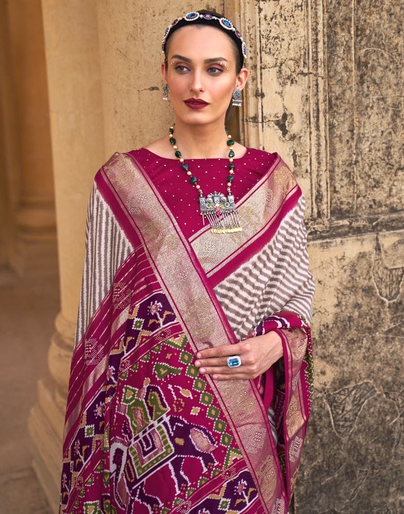 Brown Striped Patola Silk Saree