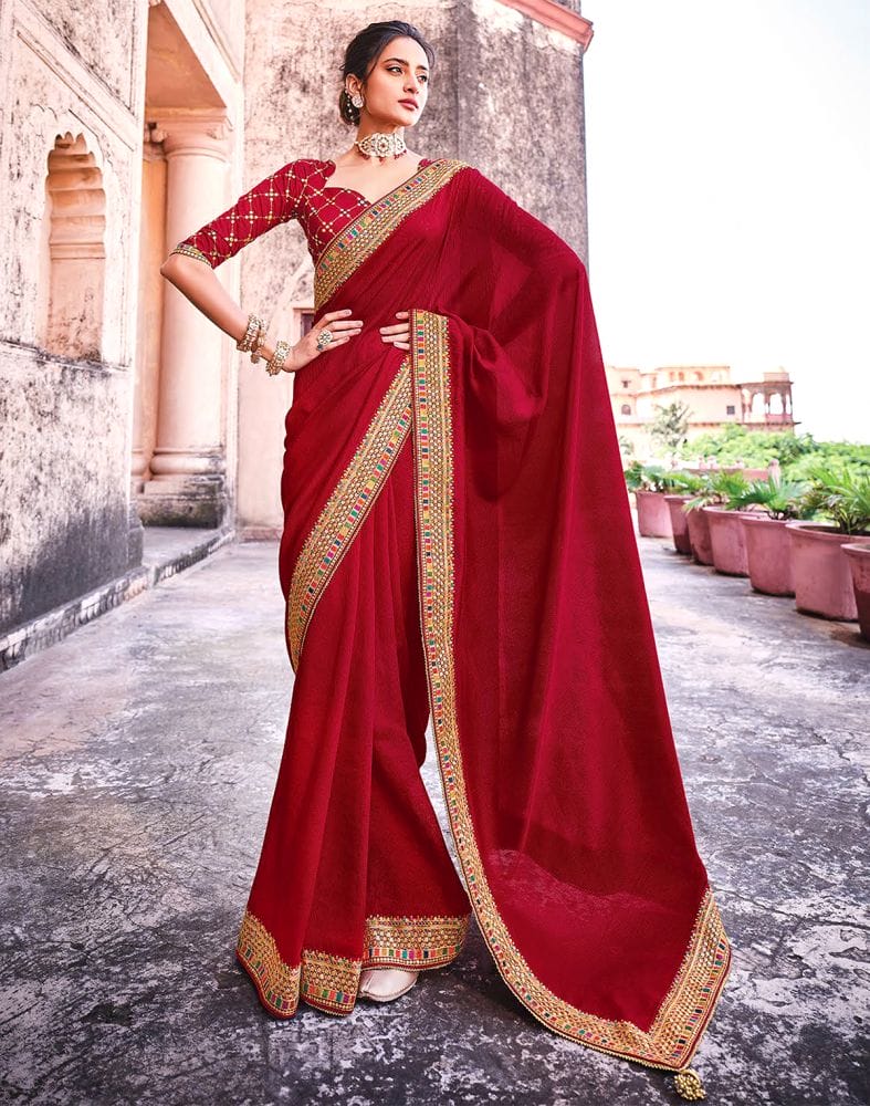 Designer Maroon Colour Raw Silk Saree