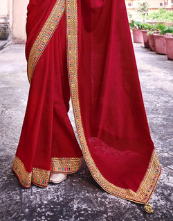 Collection of Designer Maroon Colour Raw Silk Saree in a gallery layout