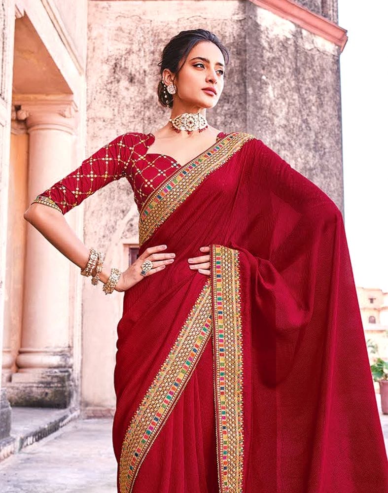 Collection of Designer Maroon Colour Raw Silk Saree in a gallery layout