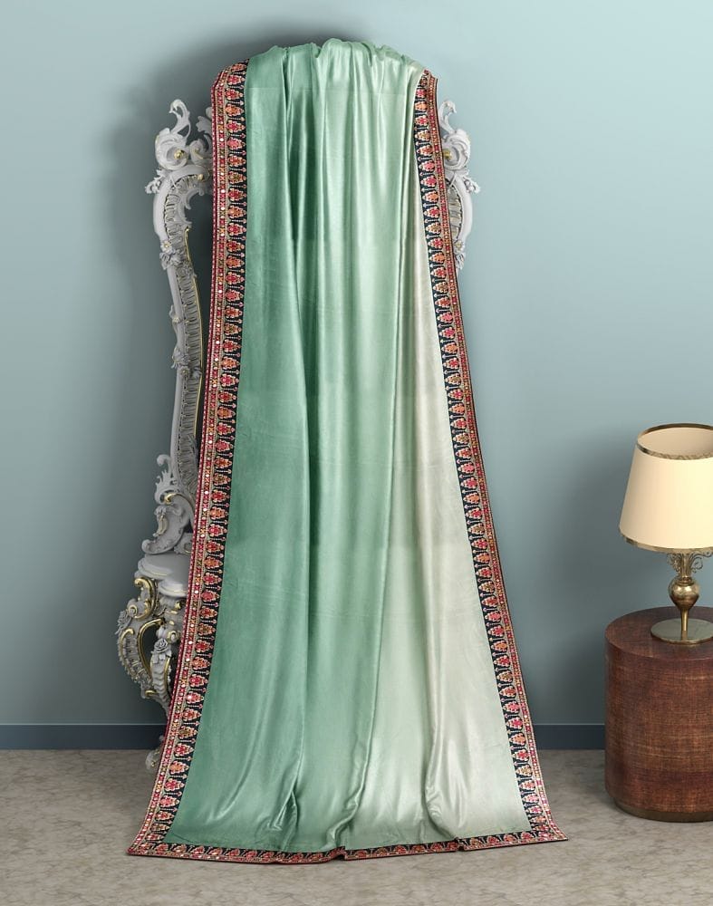 Collection of Rama Green Coloured Plain Organza Saree in a gallery layout