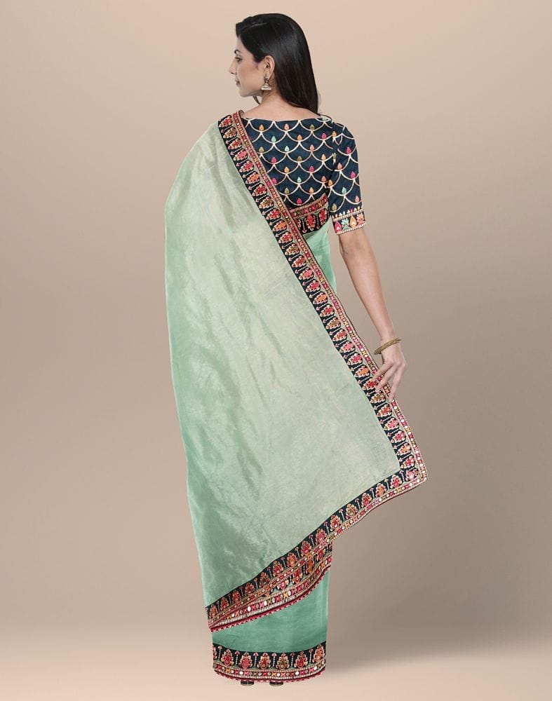 Rama Green Coloured Plain Organza Saree