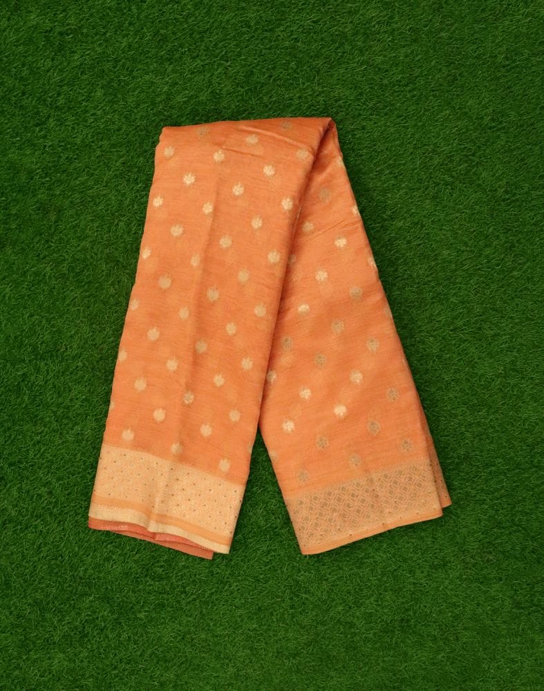 Light Orange Floral Kora Saree