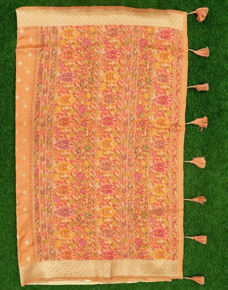 Light Orange Floral Kora Saree