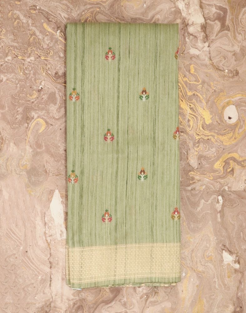 Light Green Floral Butta Weave Saree