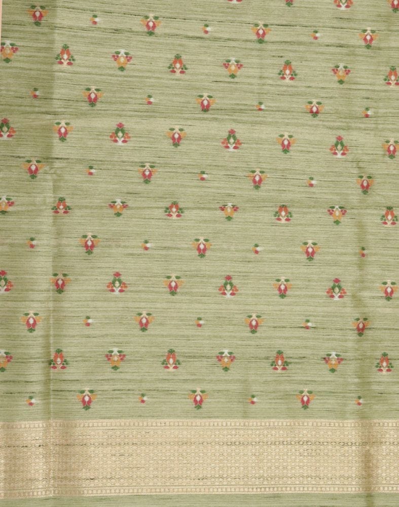 Light Green Floral Butta Weave Saree