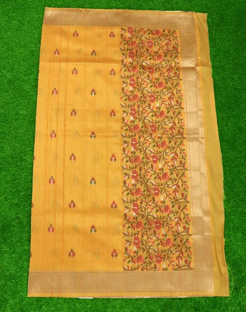 Collection of Yellow Floral Butta Weave Saree in a gallery layout