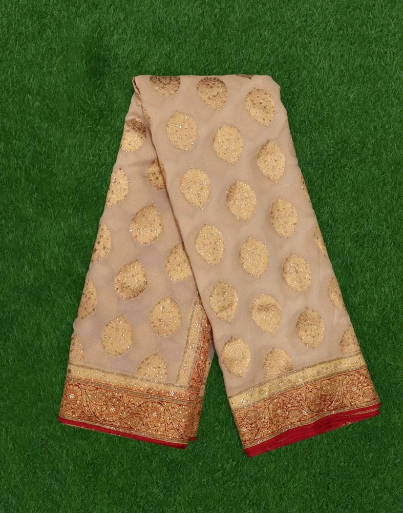 Collection of Cream Coloured Floral Stones work Georgette Saree in a gallery layout