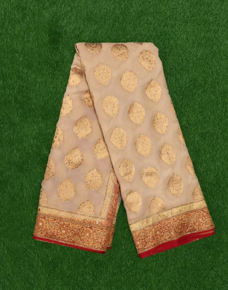 Collection of Cream Coloured Floral Stones work Georgette Saree in a gallery layout