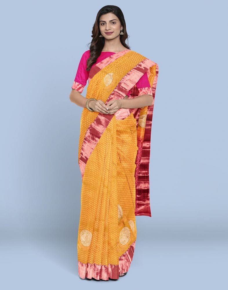 Mustard Butta Zari Silk Saree