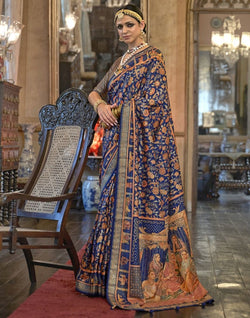 Collection of Royal Blue Floral Patola Mica Print Saree in a gallery layout