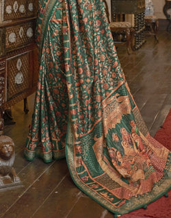 Collection of Glorious Green Coloured Floral Mica Print Patola Saree in a gallery layout