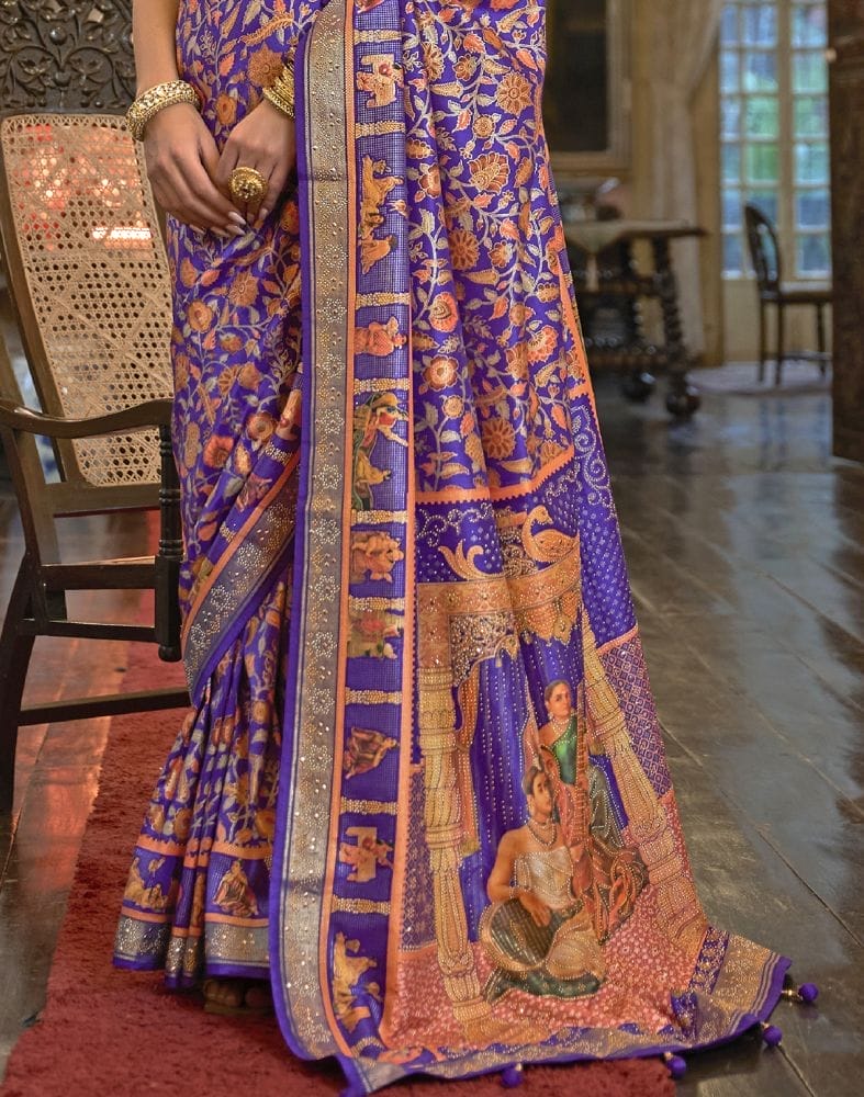 Stunning Purple Floral Mica Print Patola Saree