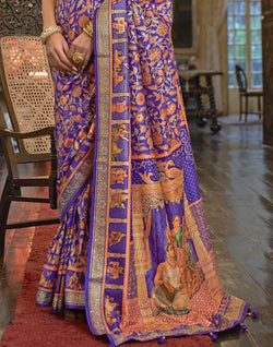 Collection of Stunning Purple Floral Mica Print Patola Saree in a gallery layout