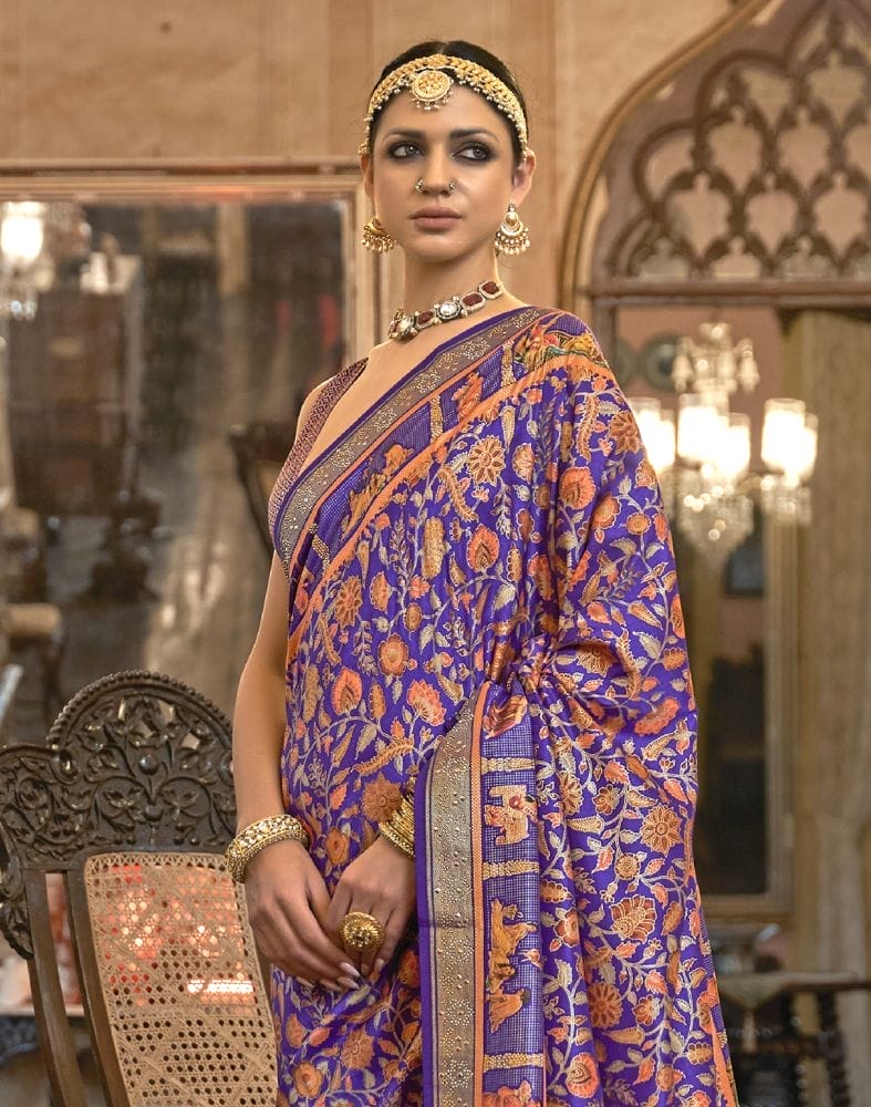 Collection of Stunning Purple Floral Mica Print Patola Saree in a gallery layout