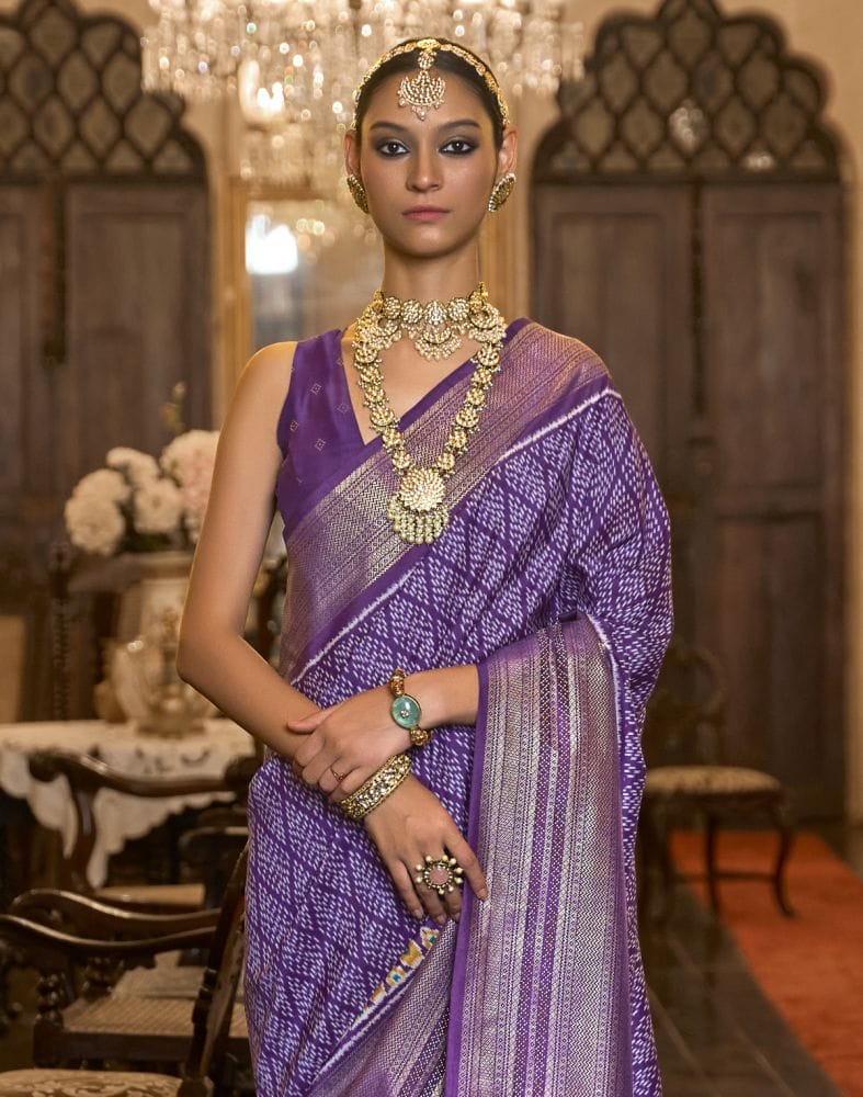 Collection of Purple Geometric Print Param Patola Saree in a gallery layout