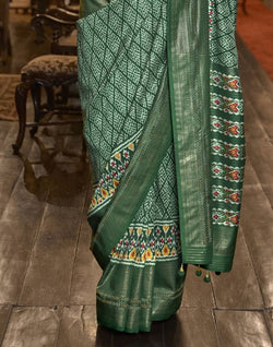 Collection of Bottle Green Geometric Print Param Patola Saree in a gallery layout