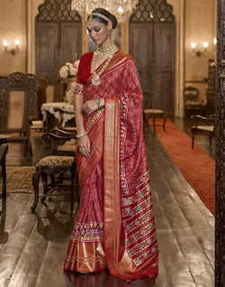 Collection of Maroon Geometric Print Param Patola Saree in a gallery layout