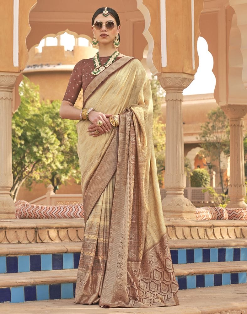 Beige Self Design Patola Silk Saree