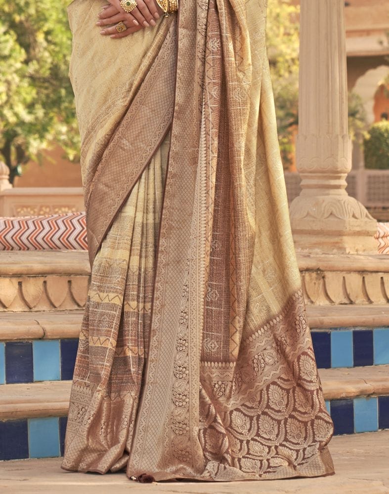 Beige Self Design Patola Silk Saree