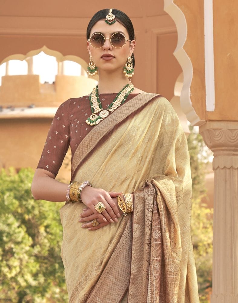 Beige Self Design Patola Silk Saree