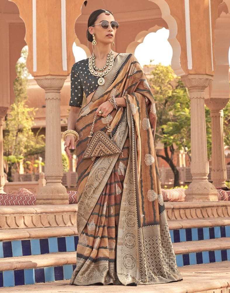 Brown Ethnic Motifs Printed Patola Silk Saree