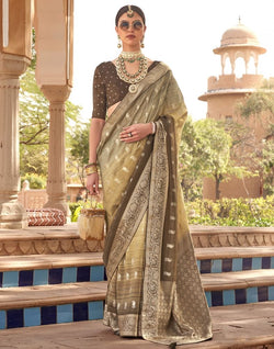 Collection of Light Green Paisley Print Patola Silk Saree in a gallery layout